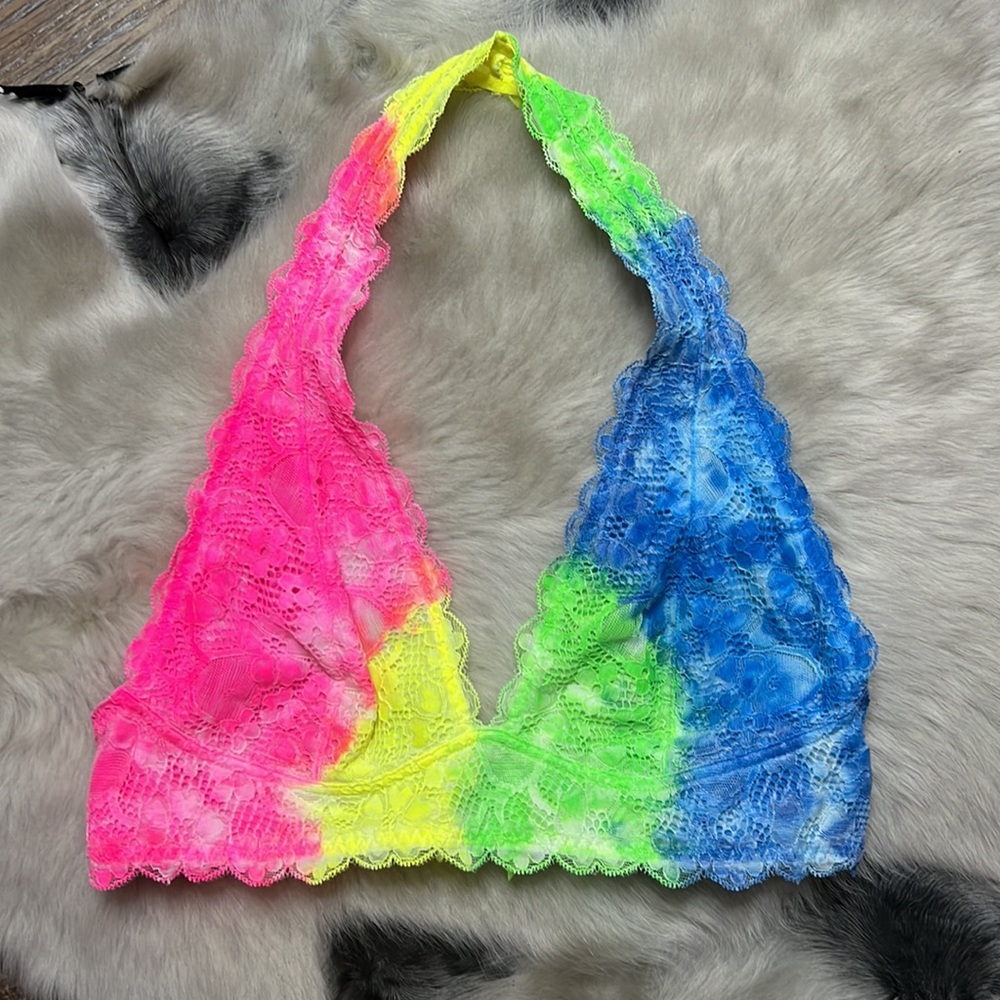 Free People Custom Neon Tie-Dye Lace Bralette LARGE